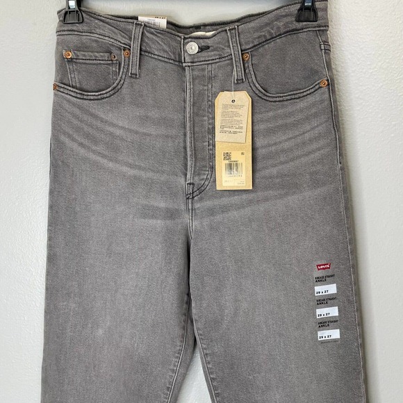 Levi's Ribcage Straight Ankle Womens 29x27 Light Wash Gray Denim High Rise New - Picture 2 of 11
